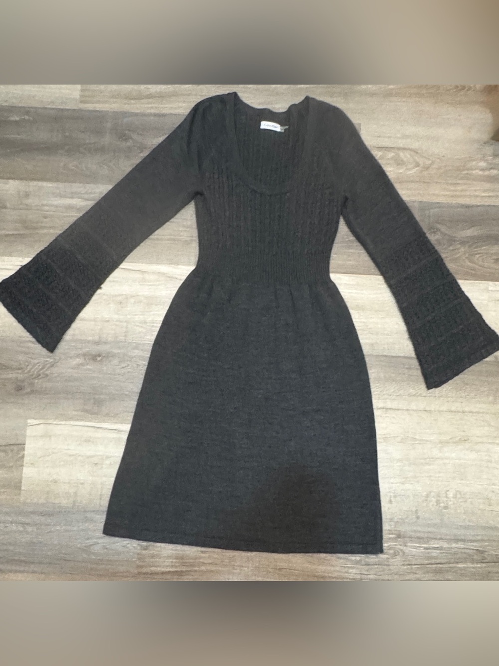 Calvin Klein Y2K Merino Wool Blend Long Bell Sleeve Knit Dress
